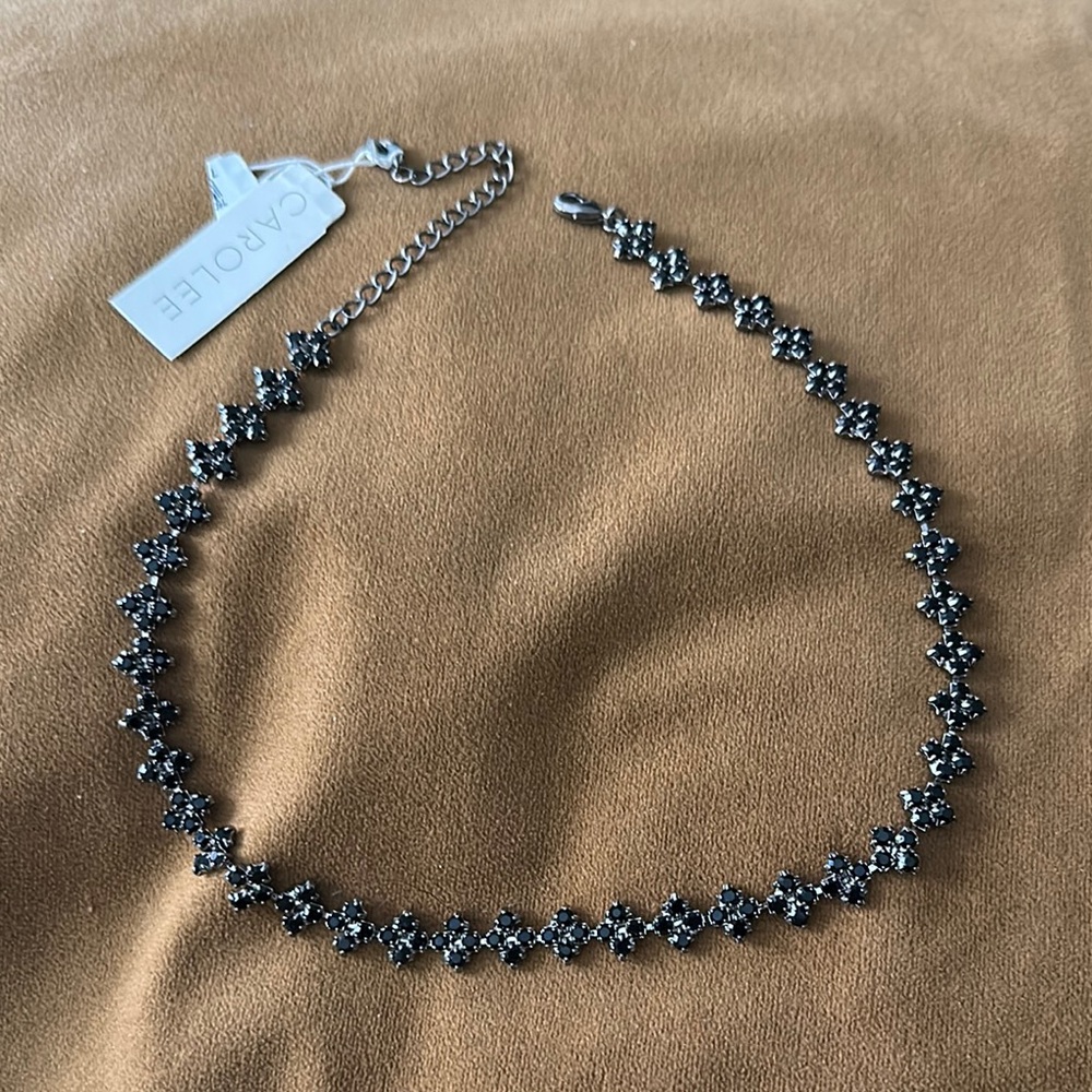 Black Metallic Bead Choker Necklace Carolee